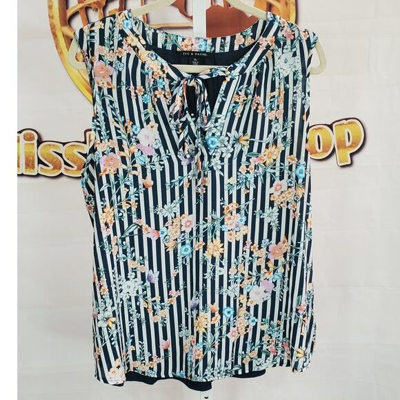 Zac & Rachel Tops - Zac Rachel Navy Floral Stripe Sleeveless Top XL